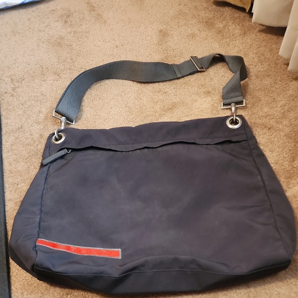 PRADA Sport Black Gray Silver Hardware Nylon Messenger Men's Bag